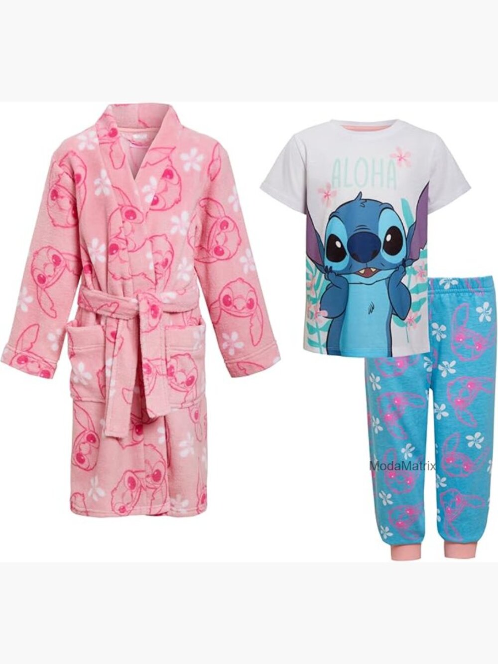 Girls Stitch Pajama Set with Matching Dressing Gown 3-Piece